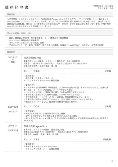 Google docs cv-template Shokumukeirekisho